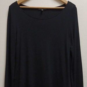 Eileen Fisher Solid Black Angled Hem Long Sleeve Blouse Top Size Small